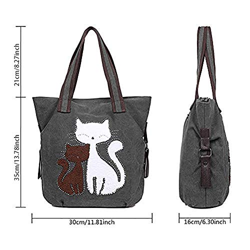 EGOGO Bolsos de Mujer Bolsos Totes Bolso de Hombro Bolso Bandolera con Lona Linda del Gato E523-4 (Gris)