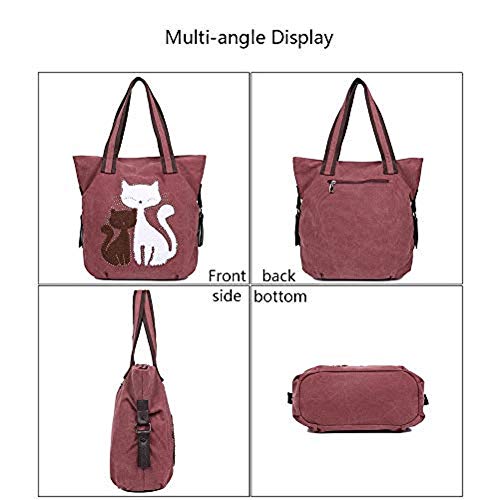 EGOGO Bolsos de Mujer Bolsos Totes Bolso de Hombro Bolso Bandolera con Lona Linda del Gato E523-4 (Gris)