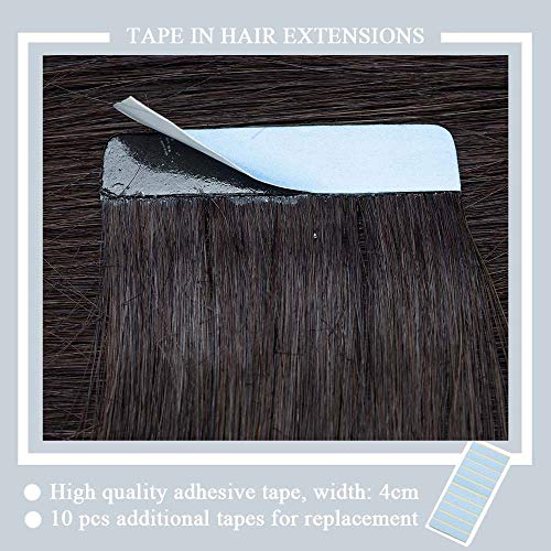 Elailite 20 Piezas Extensiones de Cabello Natural Adhesivas Remy Pelo Humano [Muy Gruesa] - 30 cm #1B Negro Natural - 60g (3g/pieza) Tape in Hair Extension Lisa