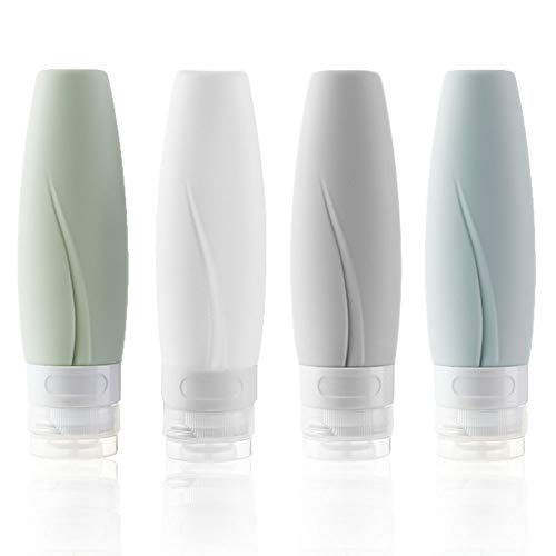 Elinala Botes Viaje, Set de Botellas de Silicona, 4 Piezas para Contenedor de Viaje Portátil a Prueba de Fugas Recargable y Exprimible de Champú, Gel de Ducha, Loción (60 ML)