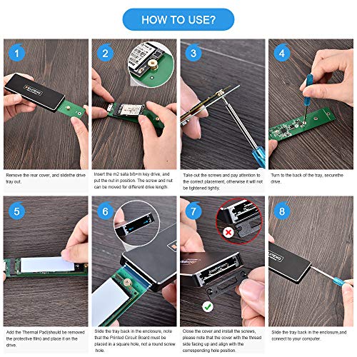 ELUTENG M2 to USB 3.0 NGFF M.2 Carcasa Adapter UASP SATA III Aluminio M.2 Caja Soporte Todos B y B + M Key (Clave) NGFF SSD Enclosure M2 SATA Adaptador con Cable USB 3.0, Not Support NVME (Negro)