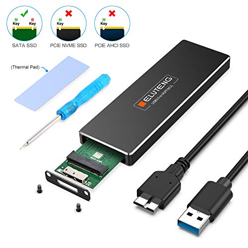 ELUTENG M2 to USB 3.0 NGFF M.2 Carcasa Adapter UASP SATA III Aluminio M.2 Caja Soporte Todos B y B + M Key (Clave) NGFF SSD Enclosure M2 SATA Adaptador con Cable USB 3.0, Not Support NVME (Negro)