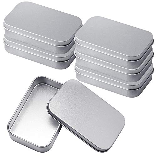 EMAGEREN 6pcs Latas de Metal Pequeñas Rectangular Contenedor de Almacenamiento Plateado Vacías Cajas con Tapa Recipientes Portátil Organizador de Hogar para Manualidades/Joyas/Costura, 98x64x21mm