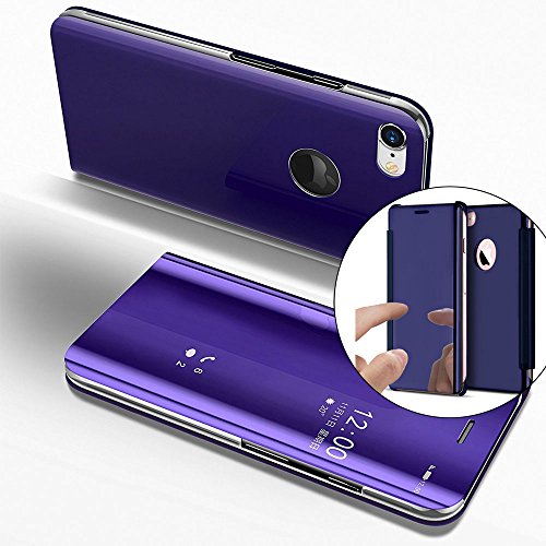 EMAXELERS Funda iPhone 8 Plus Funda de lujo con espejo Caja de maquillaje con marco de cuero de la PU Flip Bookstyle Funda protectora de cuerpo completo para iPhone 7 Plus Mirror PU : Purple