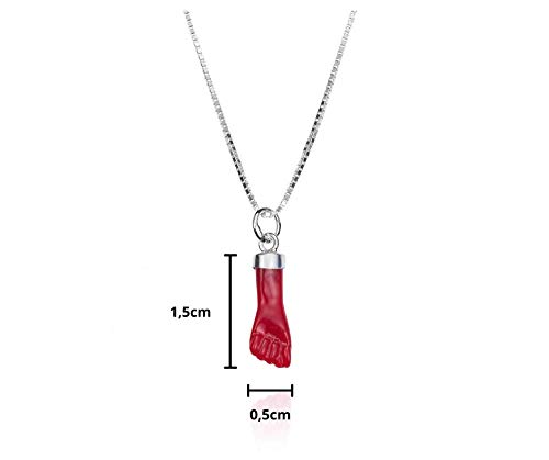 EMPATHY JEWELS Colgante Amuleto higa, Colgante Plata de Ley, Colgante puño de la Suerte, Especialmente para el Mal de Ojo, con Cadena de Plata de 40 cm. (Roja)