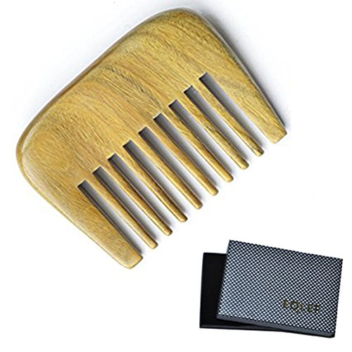 EQLEF Peines Rizos Premium Natural Green Sandalwood Wide Tooth Peine no estática Hecha a Mano Mini Peinado de Pelo Rizado Peine de Bolsillo(Peine de Bolsillo)