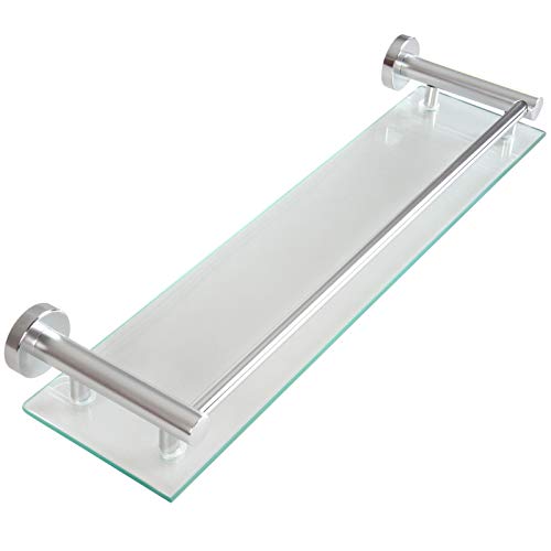 Estante de Vidrio para Baño - Templado y Rectangular, 50x14cm, con Soporte de Aluminio para Montaje en Pared - Organización y Almacenaje del Lavabo