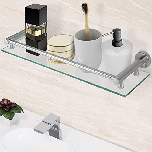 Estante de Vidrio para Baño - Templado y Rectangular, 50x14cm, con Soporte de Aluminio para Montaje en Pared - Organización y Almacenaje del Lavabo