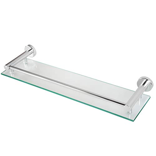 Estante de Vidrio para Baño - Templado y Rectangular, 50x14cm, con Soporte de Aluminio para Montaje en Pared - Organización y Almacenaje del Lavabo