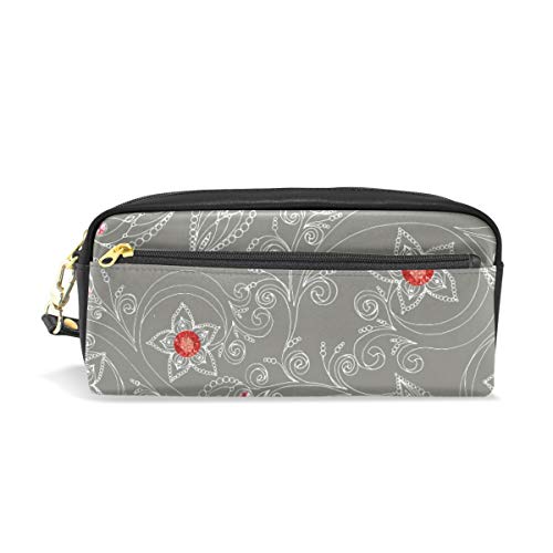 Estuche para lápices de gran capacidad con diseño de flores y rubíes, bolsa de maquillaje impermeable para estudiantes o mujeres