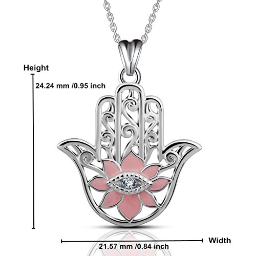 Eudora Plata de ley 925 Aojo Mano de Hamsa Fátima Buena suerte Claro CZ Vendimia Collar colgante, Cadena de 18"