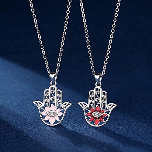 Eudora Plata de ley 925 Aojo Mano de Hamsa Fátima Buena suerte Claro CZ Vendimia Collar colgante, Cadena de 18"