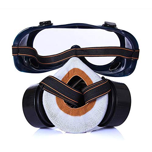 Ewolee Máscara Antigas, Gas Mask Respirador de Cartucho Doble Química Industrial Máscara Reutilizable con Gafas Protectoras contra Polvo Niebla Tóxica Pintura en Aerosol(Noir)