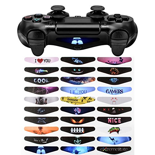 eXtremeRate 30 Piezas/Set Adhesivo para la Barra de luz Mando PS4 Vinilo Pegatinas Calcomanías Skins Stickers de la Barra Luminosa para Controlador Playstation 4 PS4 Pro Slim Original(Modelo-37)