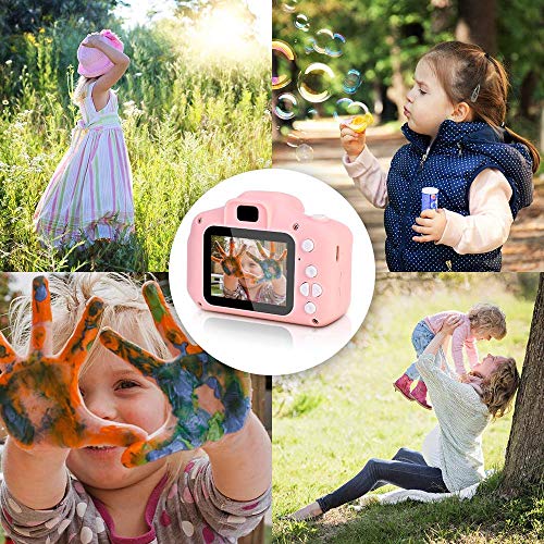 Faburo Set de Cámara de Fotos Digital para Niños, Cámara Infantil con Tarjeta de Memoria Micro SD 32GB, Cámara Digital Video cámara Infantil para Niños Niñas Regalos de cumpleaños, 1080P, Rosa