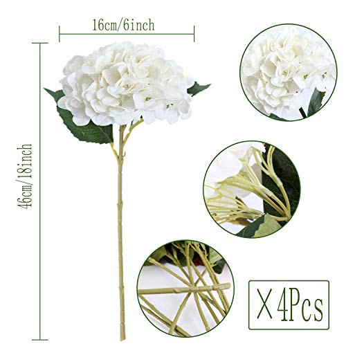 FagusHome Flores Artificiales 4 Piezas Ramos de Flores de hortensias de Seda Falsos Tallos de hortensias para la decoración del Banquete de Boda en casa (Blanco)