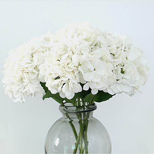 FagusHome Flores Artificiales 4 Piezas Ramos de Flores de hortensias de Seda Falsos Tallos de hortensias para la decoración del Banquete de Boda en casa (Blanco)