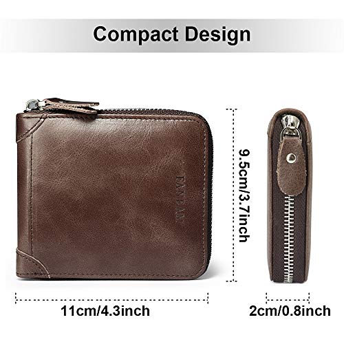 Faneam Cartera Hombre Cuero Autentico Billetera Hombre Piel, Cartera Hombre con Cremallera & Ranuras para Tarjetas, Pequeño Monedero de Hombre Cartera de Bolsillo para Hombre (Coffee)