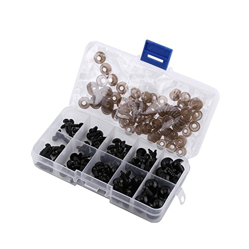 Fdit 100 Piezas de plástico Negro de Seguridad de Ojos de Juguete Ojos de reemplazo para muñecas muñecas Osos de Peluche Animales artesanías de 6-12 mm con Junta