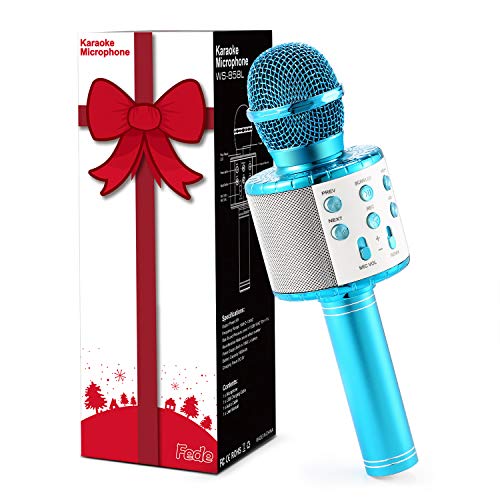 Fede Micrófono Karaoke Bluetooth, Microfono Inalámbrico Karaoke Portátil con luz LED multicolor para Niños Canta Partido Musica, Compatible con Android/iOS PC o Teléfono Inteligente