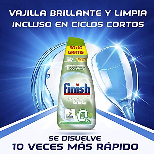 Finish Power Gel 0% Detergente Gel Lavavajilla con Certificado Ecológico - 60 Dosis