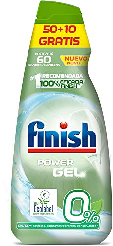 Finish Power Gel 0% Detergente Gel Lavavajilla con Certificado Ecológico - 60 Dosis