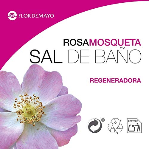 Flor de Mayo, Sal de Baño Mineral Aromática Rosa Mosqueta, Spa Belleza Relajante para Pedicura, Jacuzzi, Bañera. Bote 650g.