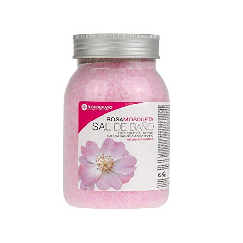 Flor de Mayo, Sal de Baño Mineral Aromática Rosa Mosqueta, Spa Belleza Relajante para Pedicura, Jacuzzi, Bañera. Bote 650g.