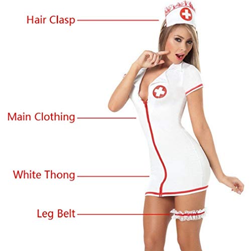 FONDBERYL Mujer Lencería Cosplay Enfermera Disfraz Bodysuit Disfraces de Enfermera Uniforme Vestido Sexy Ropa de Dormir Lencería Cosplay para Mujer, Blanco/Rojo, M