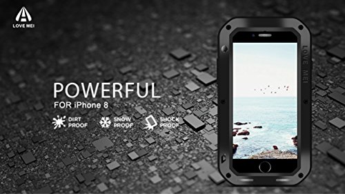 FONREST iPhone 8 Funda, Love Mei Antichoque Al Aire Libre Tarea Pesada Híbrido Aluminio Metal Armadura Antipolvo Carcasas para iPhone8 y iPhone7 con Protector de Pantalla de Vidrio Templado(Negro)