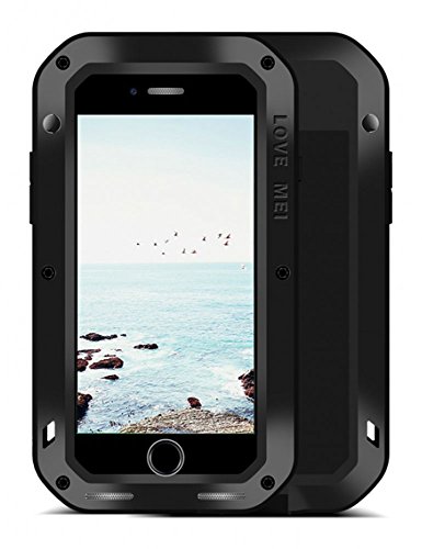 FONREST iPhone 8 Funda, Love Mei Antichoque Al Aire Libre Tarea Pesada Híbrido Aluminio Metal Armadura Antipolvo Carcasas para iPhone8 y iPhone7 con Protector de Pantalla de Vidrio Templado(Negro)