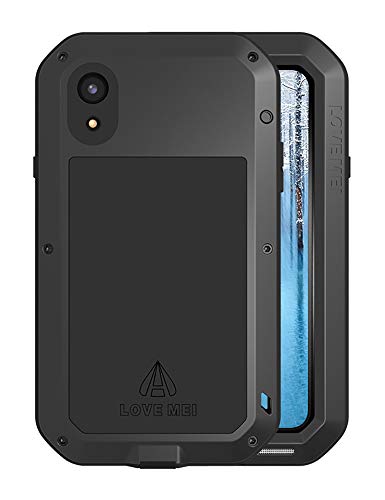 FONREST iPhone XR Funda de Cuerpo Completo, 6,1-Pulgada Love Mei Antichoque Al Aire Libre Tarea Pesada Híbrido Aluminio Metal Armadura Antipolvo Carcasas con Vidrio Templado (Negro)