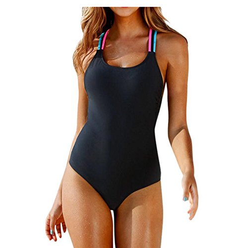 Fossen Mujer Bikinis con Relleno Trajes de una Pieza Ropa de baño Bañador de Escotado por detrás (M, Negro)