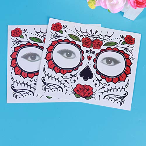 Frcolor 2pcs Tatuajes temporales de Esqueleto día de los Muertos Suministros Tatuajes de Cara Impermeable para Halloween