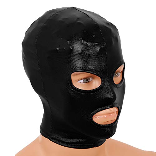 Freebily Pasamontaña Capucha Casco Máscara Disfraz de Fiesta Estirable Permeable al Aire para Adulto Mujer Hombre Cosplay Negro de Látex Talla Única