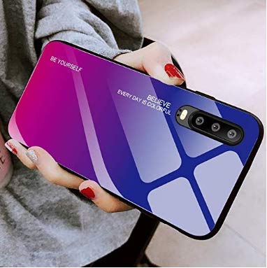 Funda Huawei P30/P30 Pro, Ultra Slim Anti-Rasguño y Resistente Huellas Dactilares Totalmente Protectora Vidrio Gradiente de Color Caso de Duro Cover Case (P30 Pro, Morado Rosa)