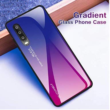 Funda Huawei P30/P30 Pro, Ultra Slim Anti-Rasguño y Resistente Huellas Dactilares Totalmente Protectora Vidrio Gradiente de Color Caso de Duro Cover Case (P30 Pro, Morado Rosa)