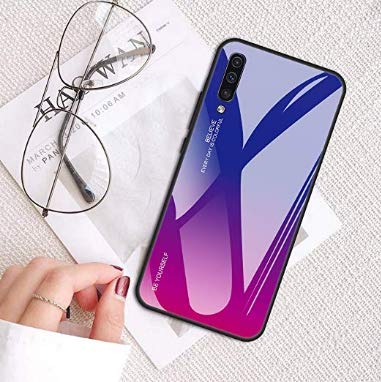 Funda Samsung Galaxy A50, Ultra Slim Anti-Rasguño y Resistente Huellas Dactilares Totalmente Protectora Vidrio Gradiente de Color Caso de Duro Cover Case (Morado Rosa)