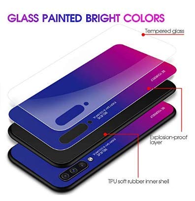 Funda Samsung Galaxy A50, Ultra Slim Anti-Rasguño y Resistente Huellas Dactilares Totalmente Protectora Vidrio Gradiente de Color Caso de Duro Cover Case (Morado Rosa)