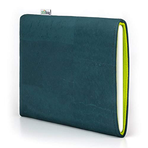 Funda Stilbag eReader Vigo para Kobo Aura H2O - Edition 2 | eBook Reader Bag - Made in Germany | Corcho Gasolina, Fieltro de Lana Verde Manzana