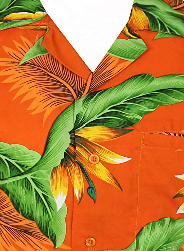 Funky Camisa Hawaiana, Manga Corta, Strelitzie, Naranja, L