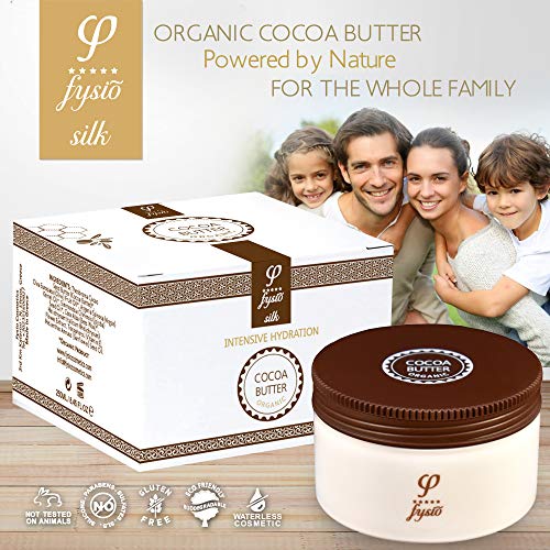 Fysio Cocoa Butter Body Moisturiser Organic with Olive Oil, Beeswax, Argan Oil, Jojoba | Multipurpose Skincare as Hand Foot Cream Lotion - Lip Balm - Leave In Hair Conditioner Straightener | 250ml