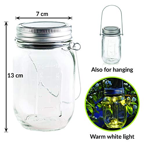 Gadgy ® farolillos decorativos | Lámpara Solar Mason Jar Tarro Cristal Set | 3 Piezes con 5 LED’s Luz Blanca Cálida | Jarra Jardín Exterior Interior Colgar Farol [Clase de eficiencia energética A++]