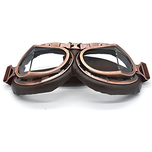 Gafas de Motocross, Steampunk Vintage Aviator Estilo Piloto Moto Cruiser Scooter Gafas Biker Racer Cruiser Touring Half Helmet Goggles (Copper, Clear)