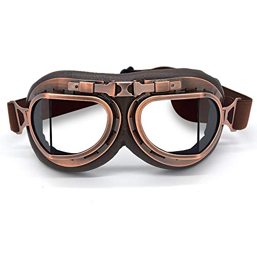 Gafas de Motocross, Steampunk Vintage Aviator Estilo Piloto Moto Cruiser Scooter Gafas Biker Racer Cruiser Touring Half Helmet Goggles (Copper, Clear)