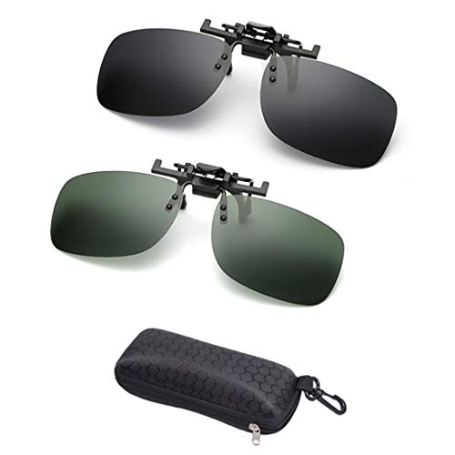 Gafas de sol con clip en la lente polarizada Flip Up, Gafas de sol unisex Sin marco con clip en gafas de sol con receta Filtro de gafas Luz fuerte para anteojos de miopía 2-Pack