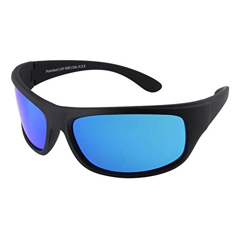 Gafas de sol polarizadas EREBOS | Cat. 4 especialmente oscuras | Protección UV 400 | Para sol extremo: montaña y mar | En caso de fotofobia | Deportivo | 24 g (Negras | Espejado azul | Tinte marrón)