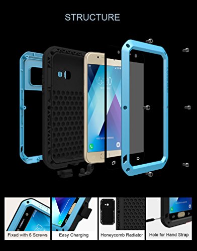 Galaxy A5 2017 Funda, Love Mei Antichoque Al aire libre Tarea pesada Híbrido Aluminio Metal Armadura Antipolvo Carcasas para Samsung Galaxy A520 con protector de pantalla de vidrio templado (Negro)