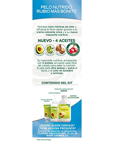 Garnier Nutrisse Creme Coloración Nutritiva Permanente, Tinte 100% Cobertura de Canas con Mascarilla Nutritiva de 4 Aceites - Tono 100 Rubio Extra Claro Natural