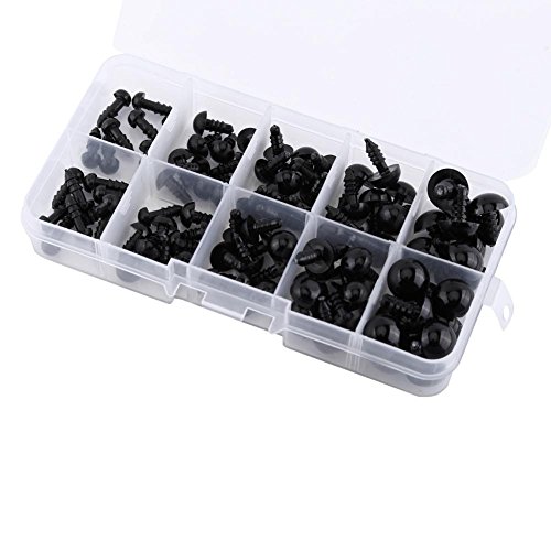 Garosa 100pcs Ojos de Juguete Negro, Plástico de Seguridad 6-12 MM Ojos con Junta para Títeres, Muñecas, Manualidades, Juguetes de Peluche de Animales